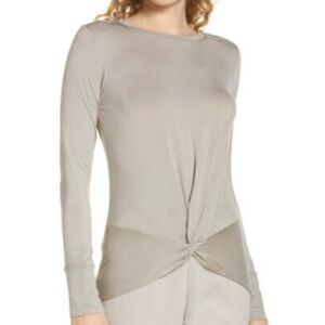 NWT Zella Beige Peaceful Soft Twist Front Long Sleeve Top - Size: Large